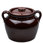 Brown Glazed Stoneware Lidded Jar - Two-Handled USA Bean Pot