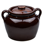 Brown Glazed Stoneware Lidded Jar - Two-Handled USA Bean Pot