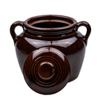 Brown Glazed Stoneware Lidded Jar - Two-Handled USA Bean Pot