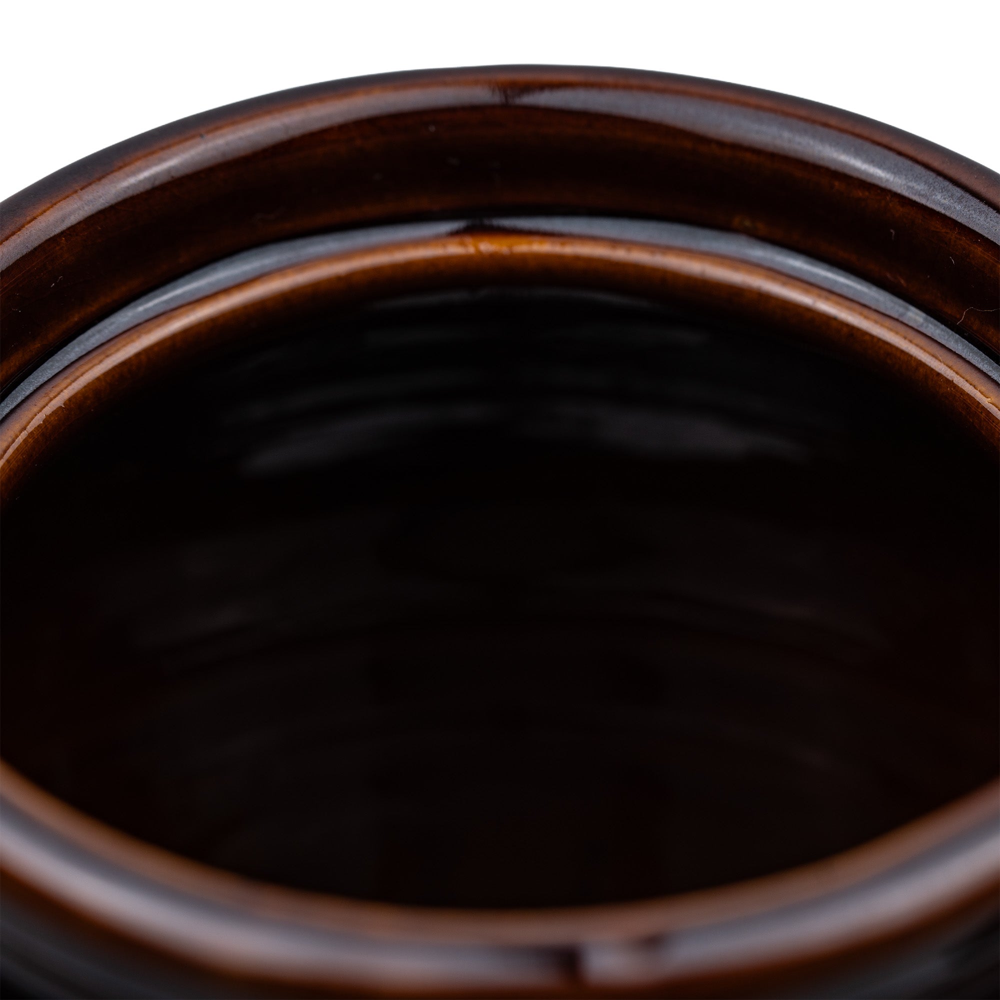 Brown Glazed Stoneware Lidded Jar - Two-Handled USA Bean Pot
