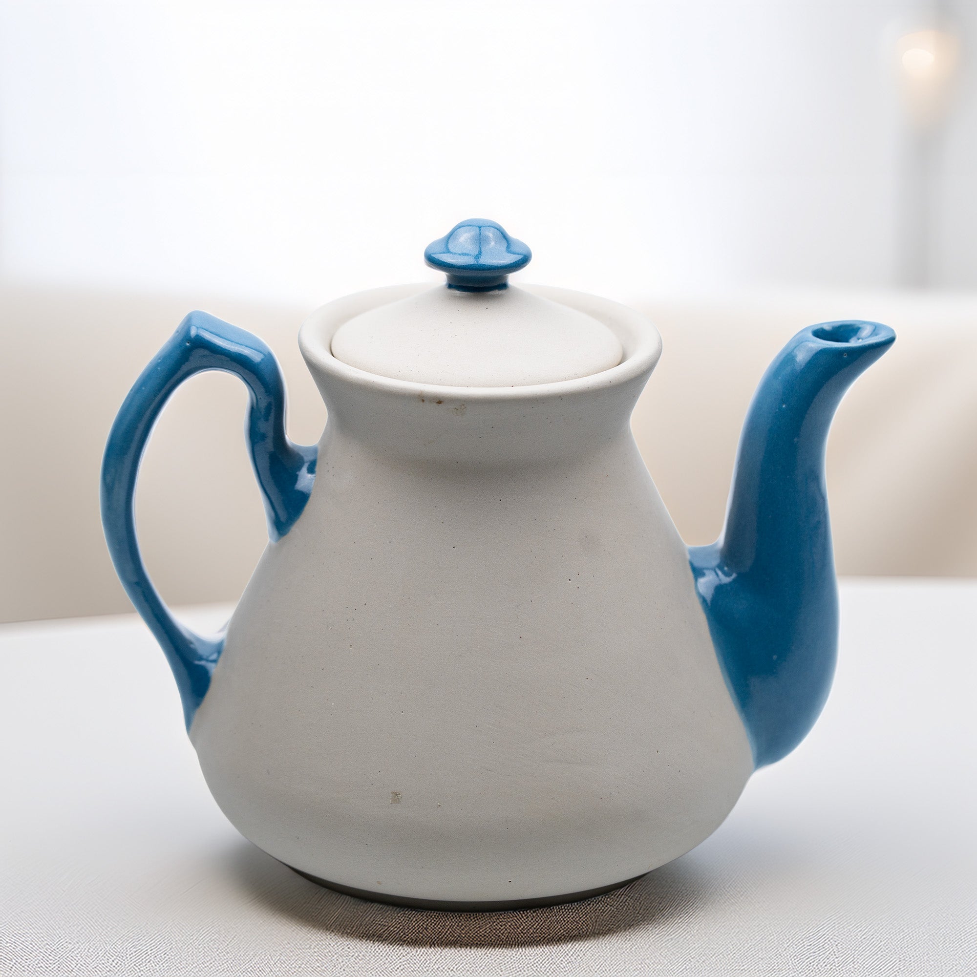 Two‑Tone Stoneware Teapot - Glossy Cobalt Accents