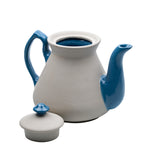 Two‑Tone Stoneware Teapot - Glossy Cobalt Accents