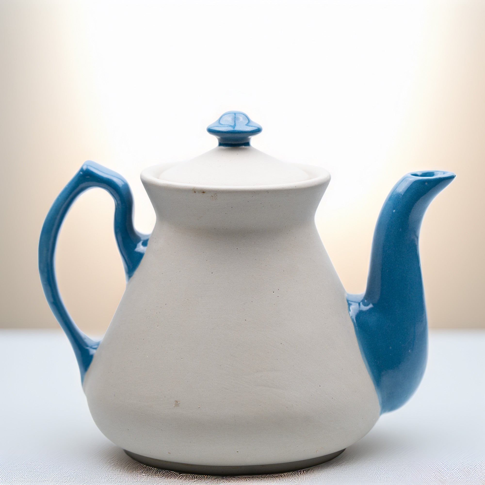 Two‑Tone Stoneware Teapot - Glossy Cobalt Accents