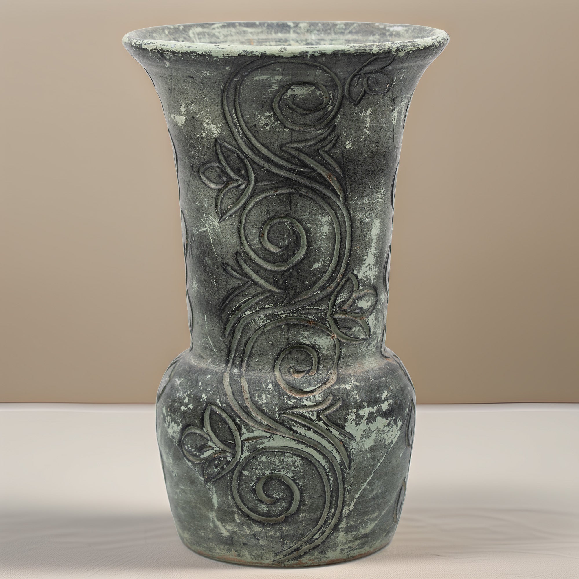 Heavy Ceramic Vase - Art Nouveau Relief