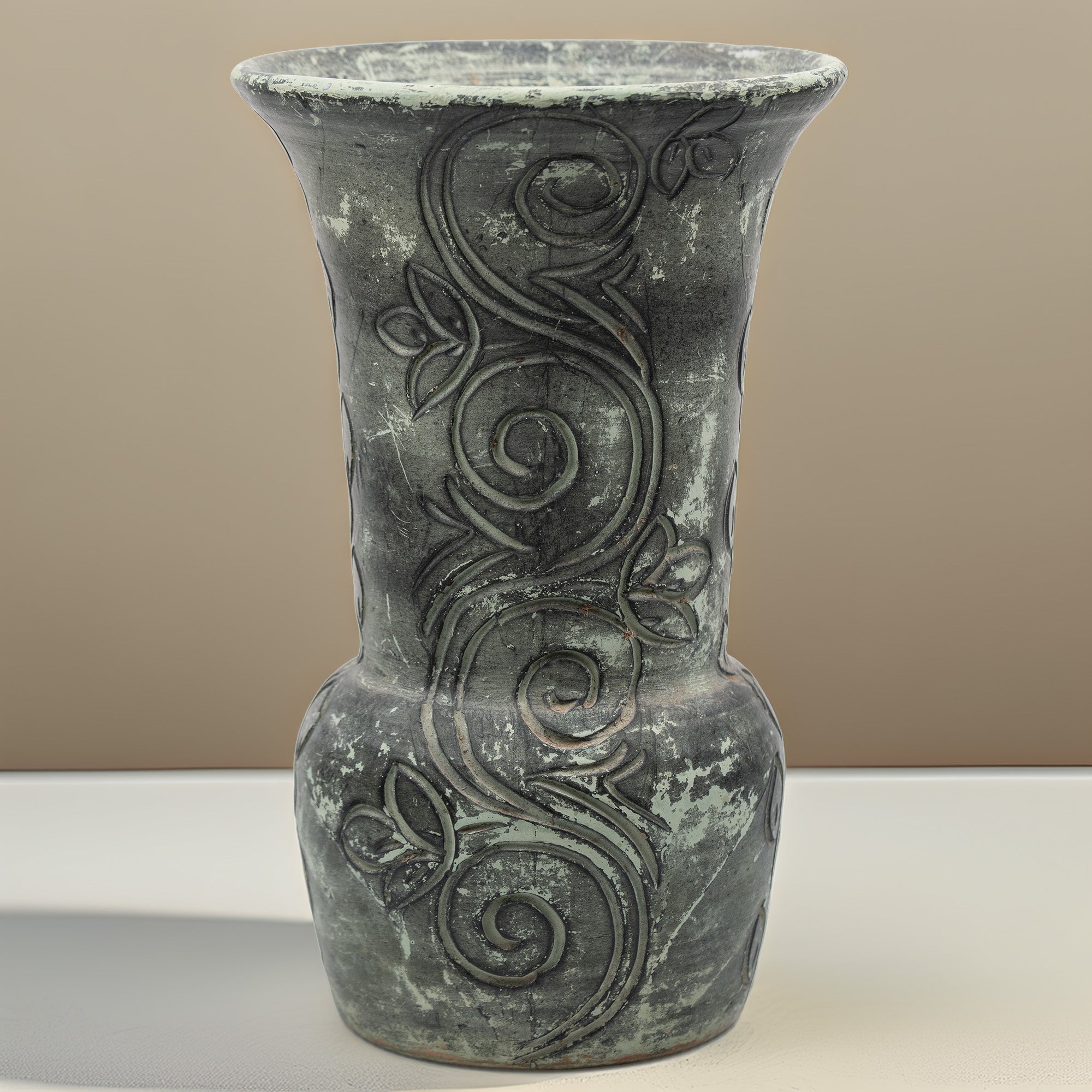 Heavy Ceramic Vase - Art Nouveau Relief