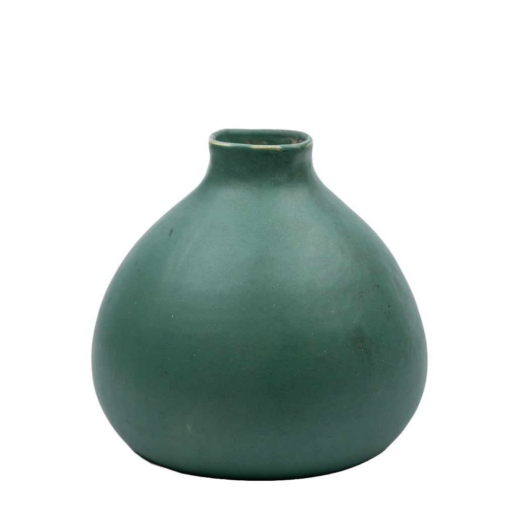 Dipped Ceramic Vase - Rounded Bottle Form - Matte Teal