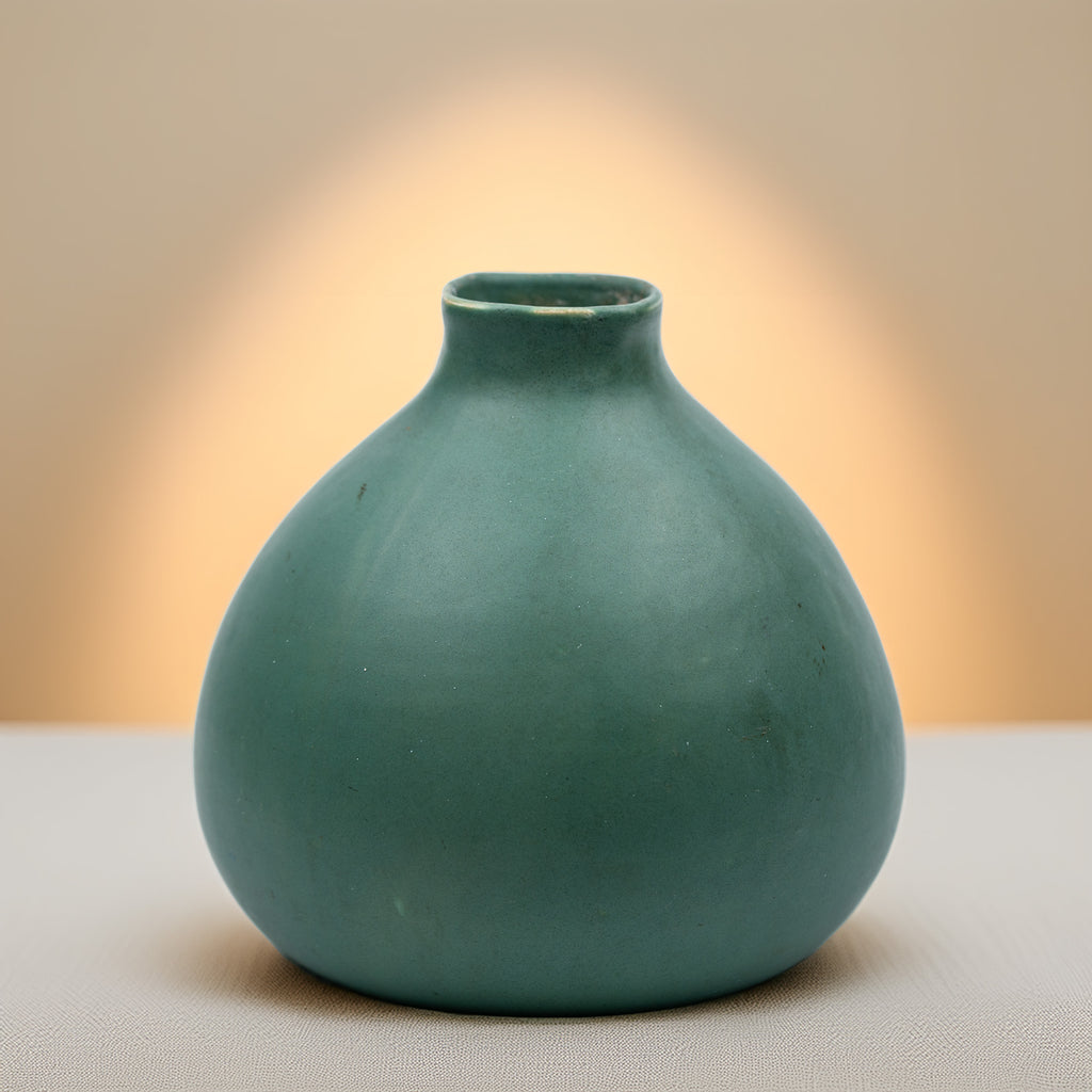 Dipped Ceramic Vase - Rounded Bottle Form - Matte Teal