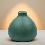 Dipped Ceramic Vase - Rounded Bottle Form - Matte Teal