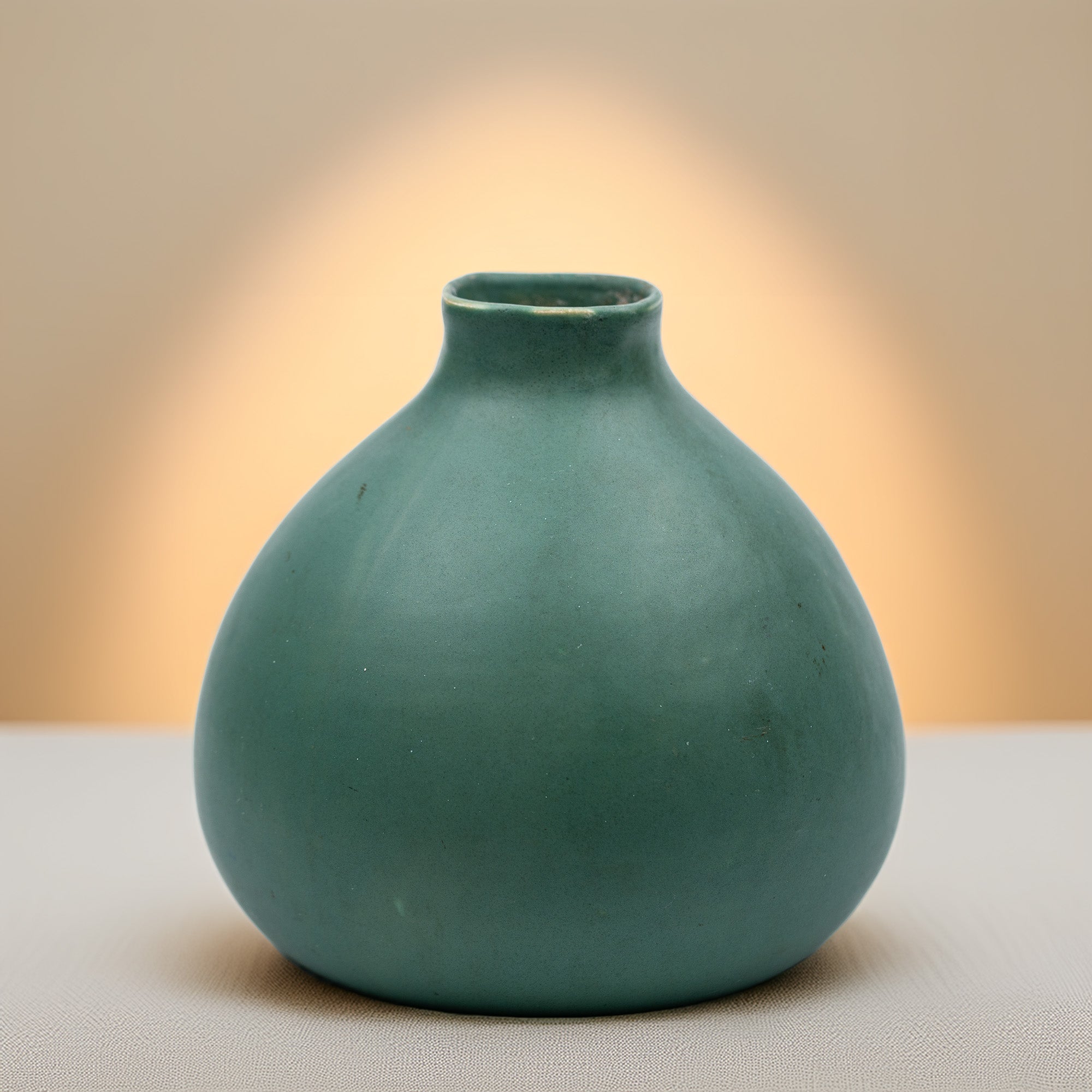 Dipped Ceramic Vase - Rounded Bottle Form - Matte Teal