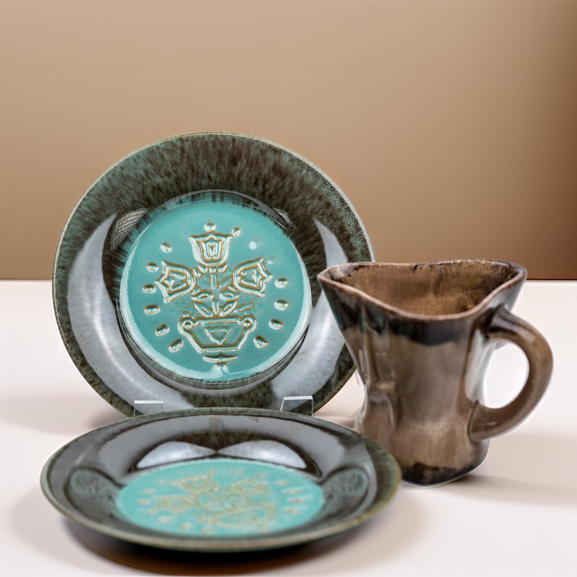 Romany Spartan Ceramic plates and Middleton mug - Turquoise Floral Motif