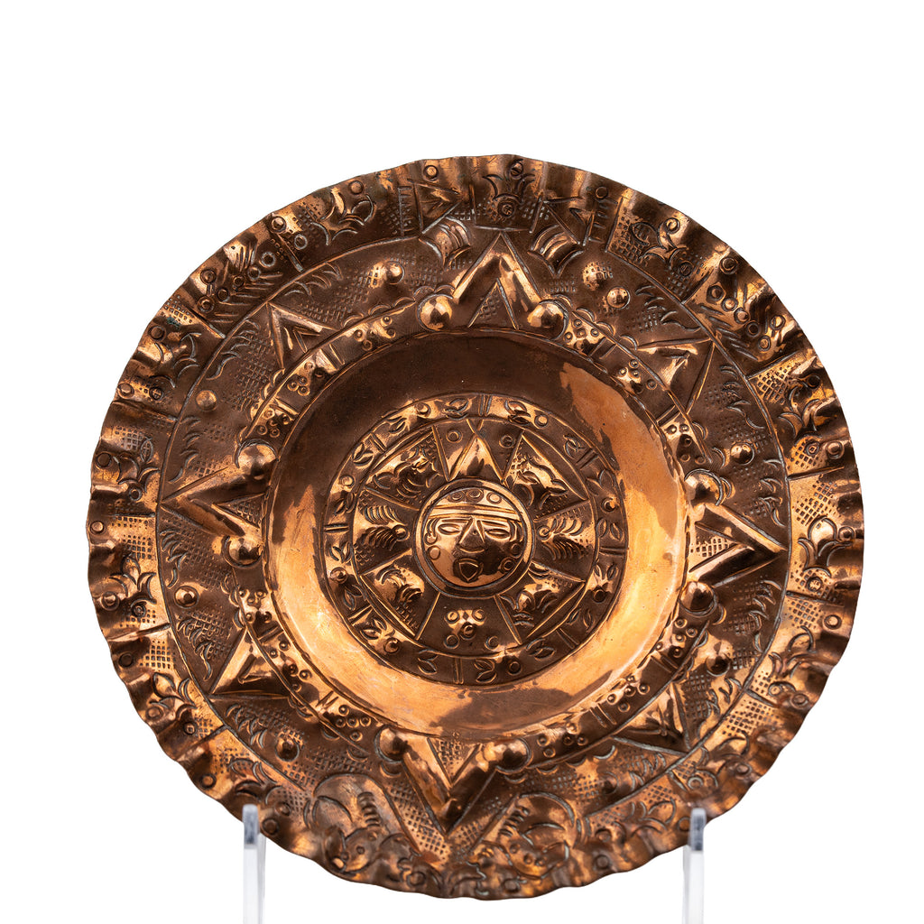 Mexican Sun Face Wall Plate Pair – Hammered Metal Design