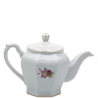Octagonal Floral Porcelain Teapot - Gold Gilt Detail