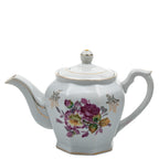 Octagonal Floral Porcelain Teapot - Gold Gilt Detail