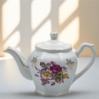 Octagonal Floral Porcelain Teapot - Gold Gilt Detail