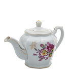 Octagonal Floral Porcelain Teapot - Gold Gilt Detail