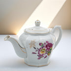 Octagonal Floral Porcelain Teapot - Gold Gilt Detail