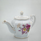 Octagonal Floral Porcelain Teapot - Gold Gilt Detail