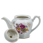 Octagonal Floral Porcelain Teapot - Gold Gilt Detail