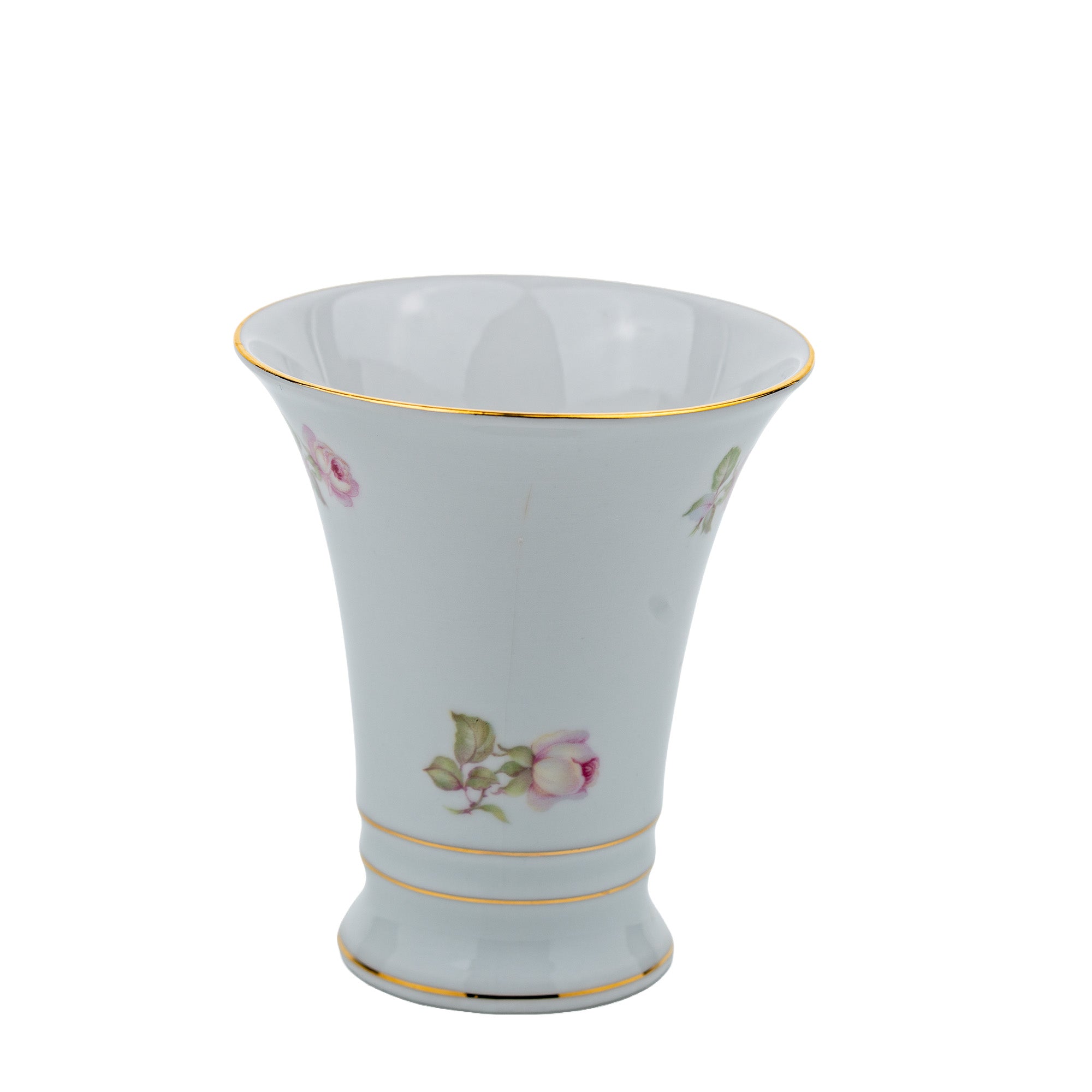 Schumann Arzberg Trumpet Vase - Pink Rose & Gilt