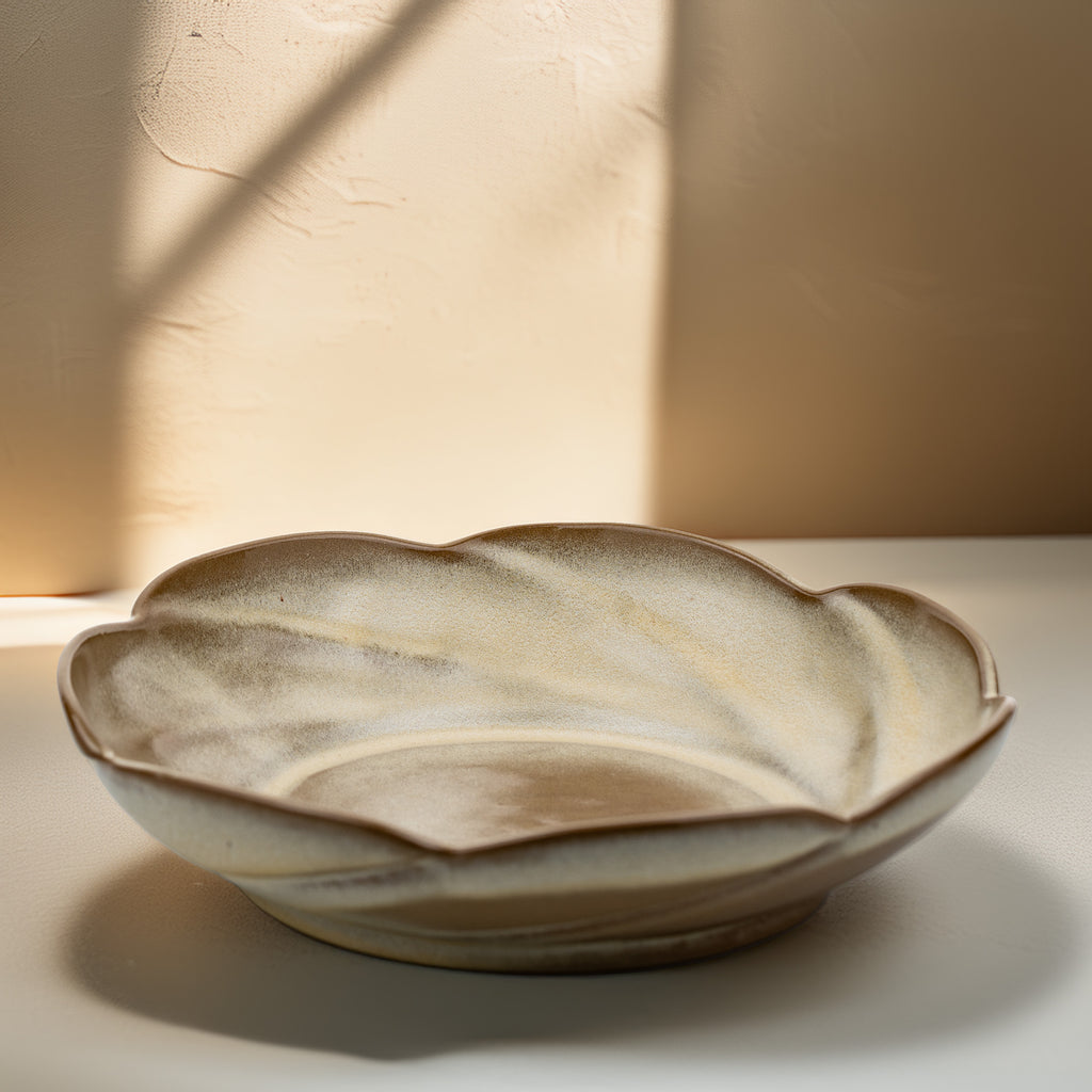 Frankoma Scalloped Serving Bowl - Warm Swirled Stoneware