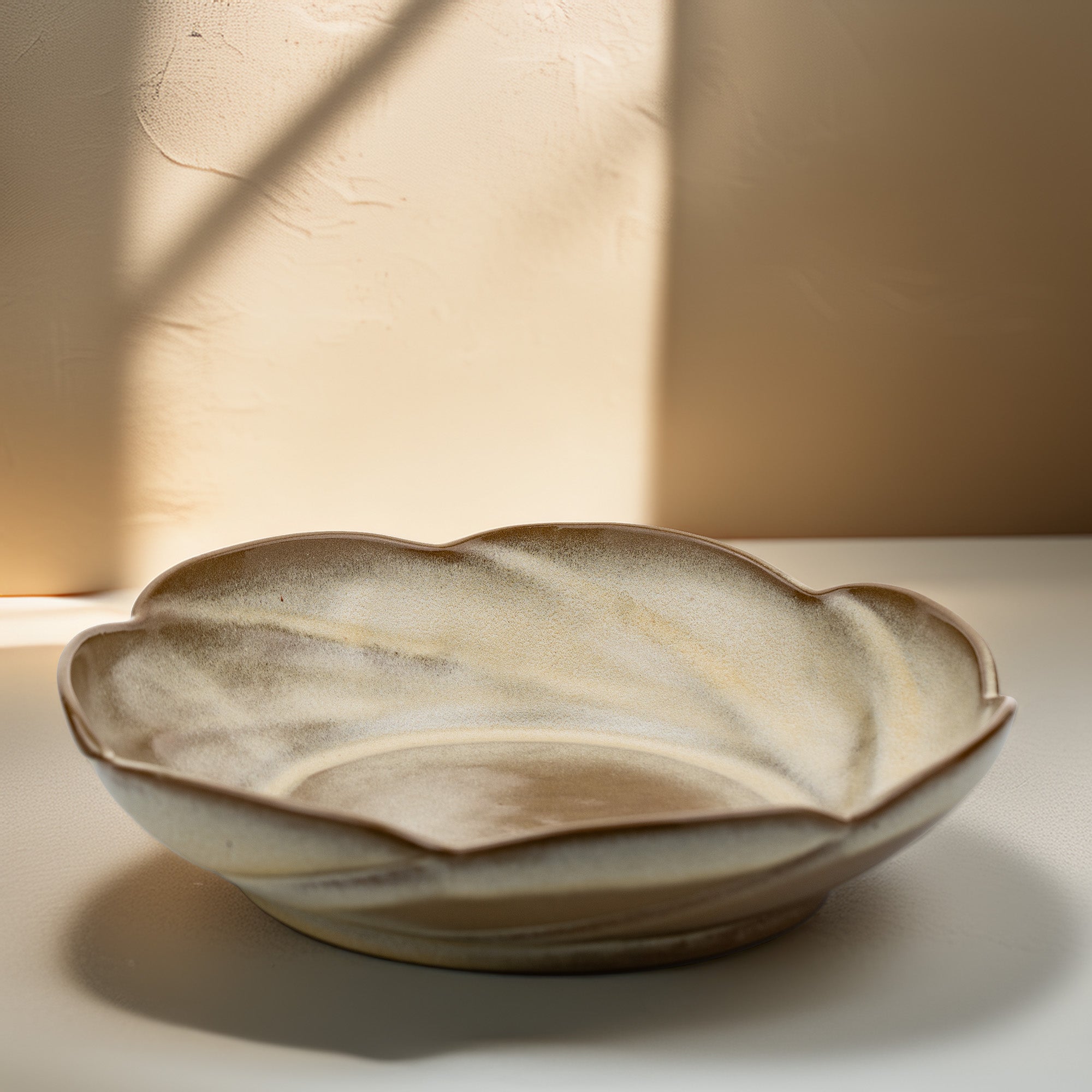 Frankoma Scalloped Serving Bowl - Warm Swirled Stoneware