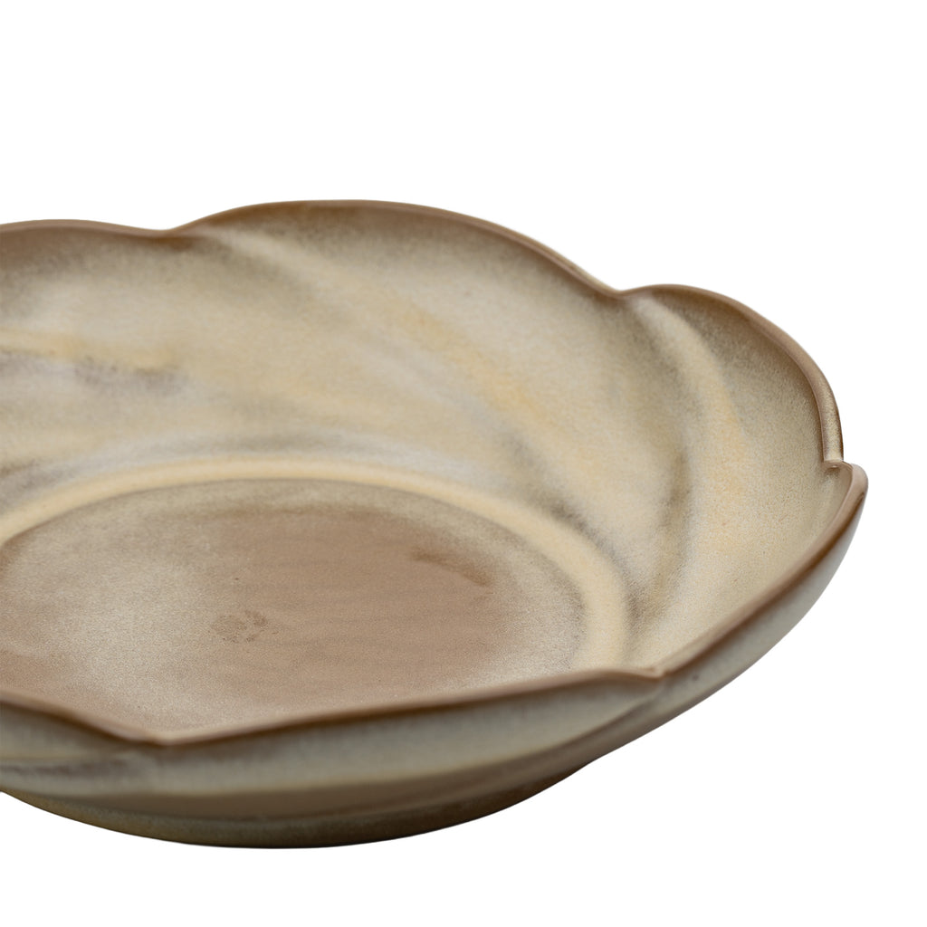 Frankoma Scalloped Serving Bowl - Warm Swirled Stoneware