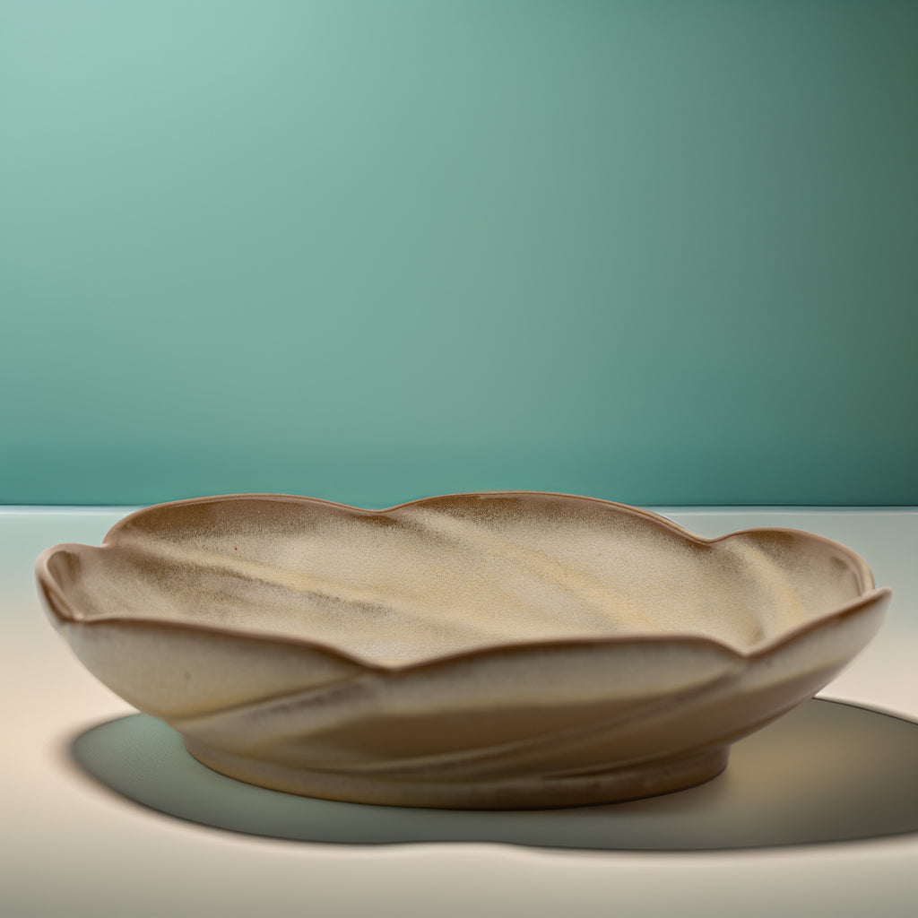 Frankoma Scalloped Serving Bowl - Warm Swirled Stoneware