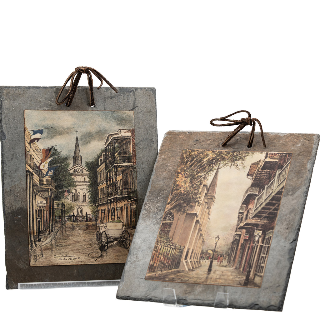 Pair of New Orleans Slate Wall Plaques - Pirates Alley & Orleans St.