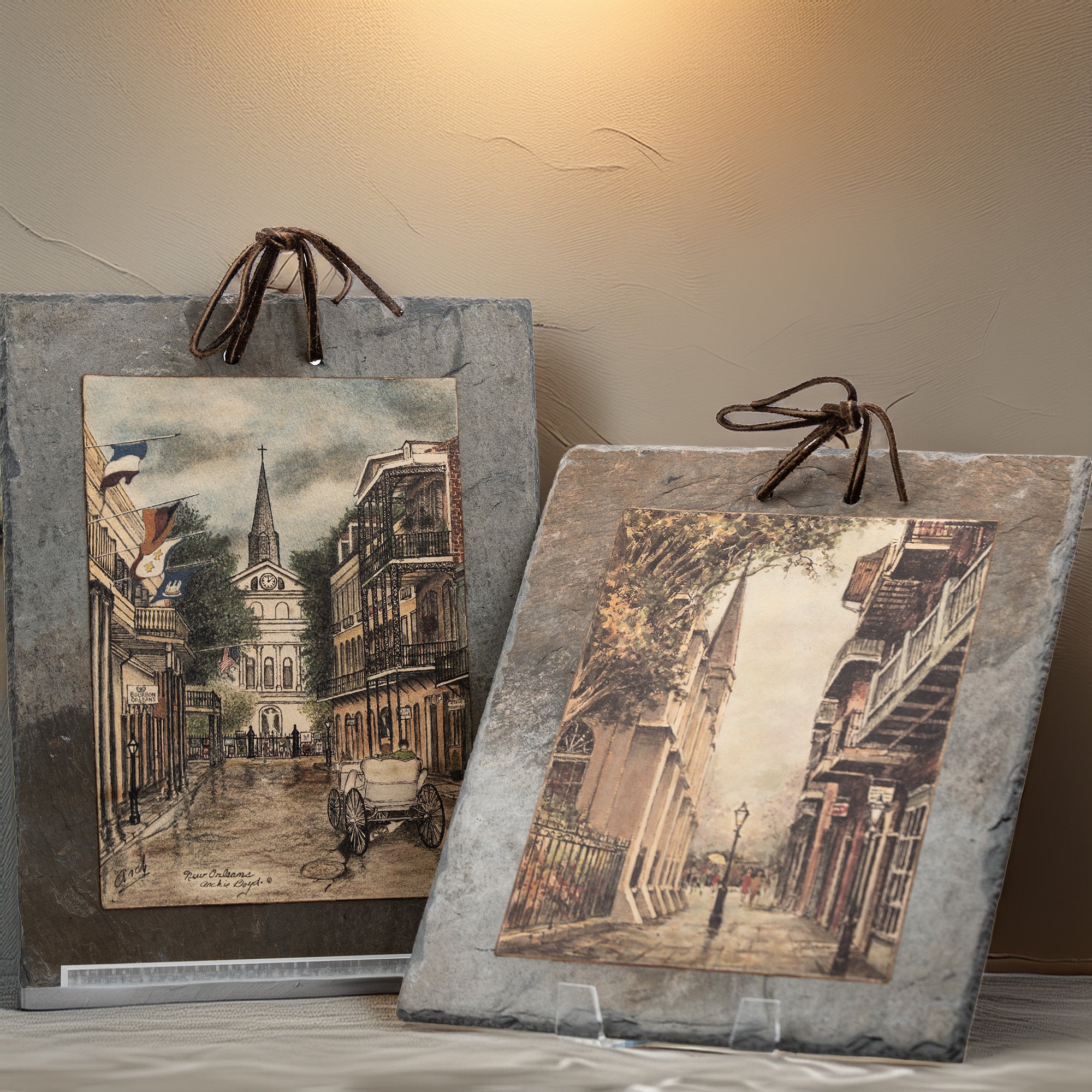 Pair of New Orleans Slate Wall Plaques - Pirates Alley & Orleans St.