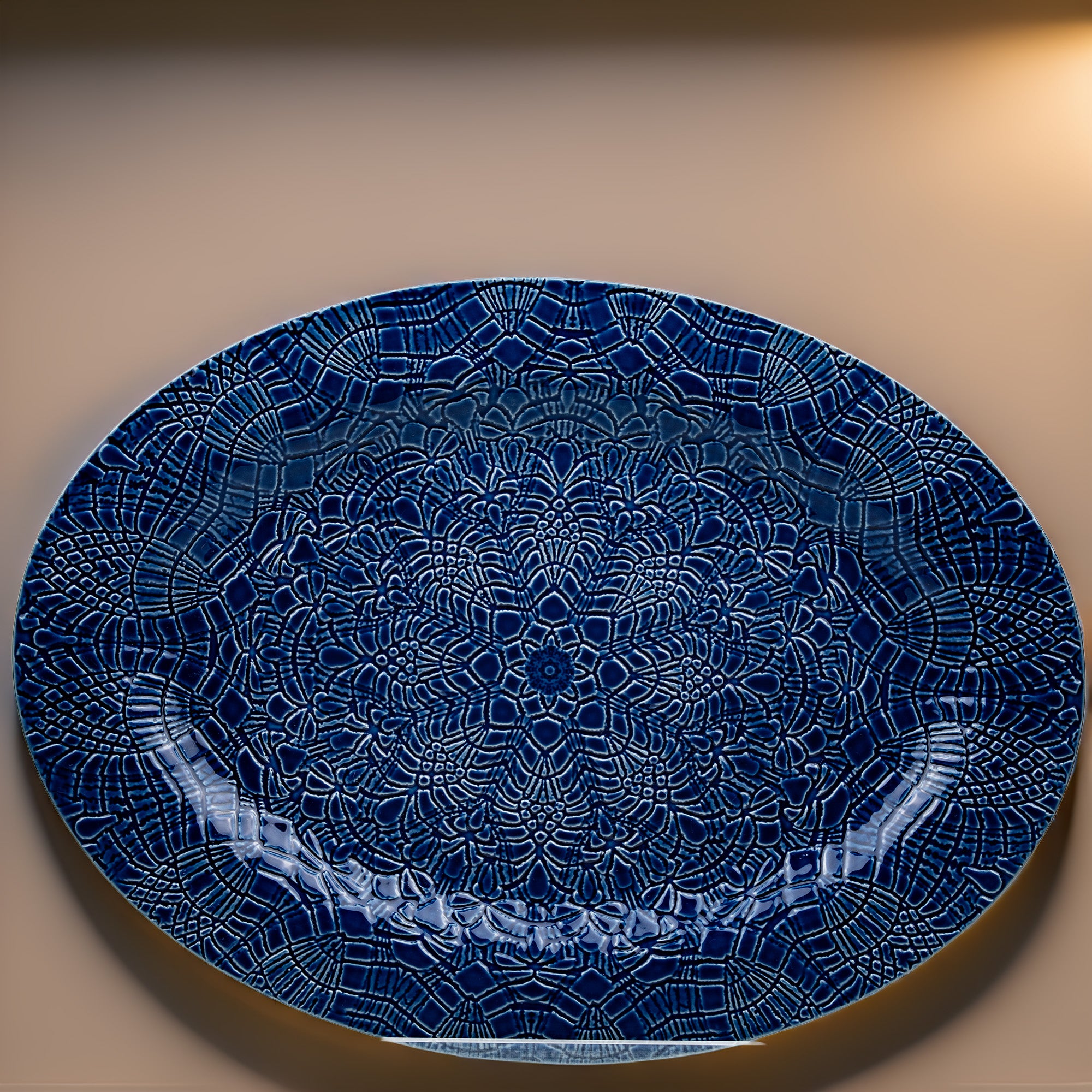 Beaver Farm Pottery Oval Serving Platter - Cobalt Blue