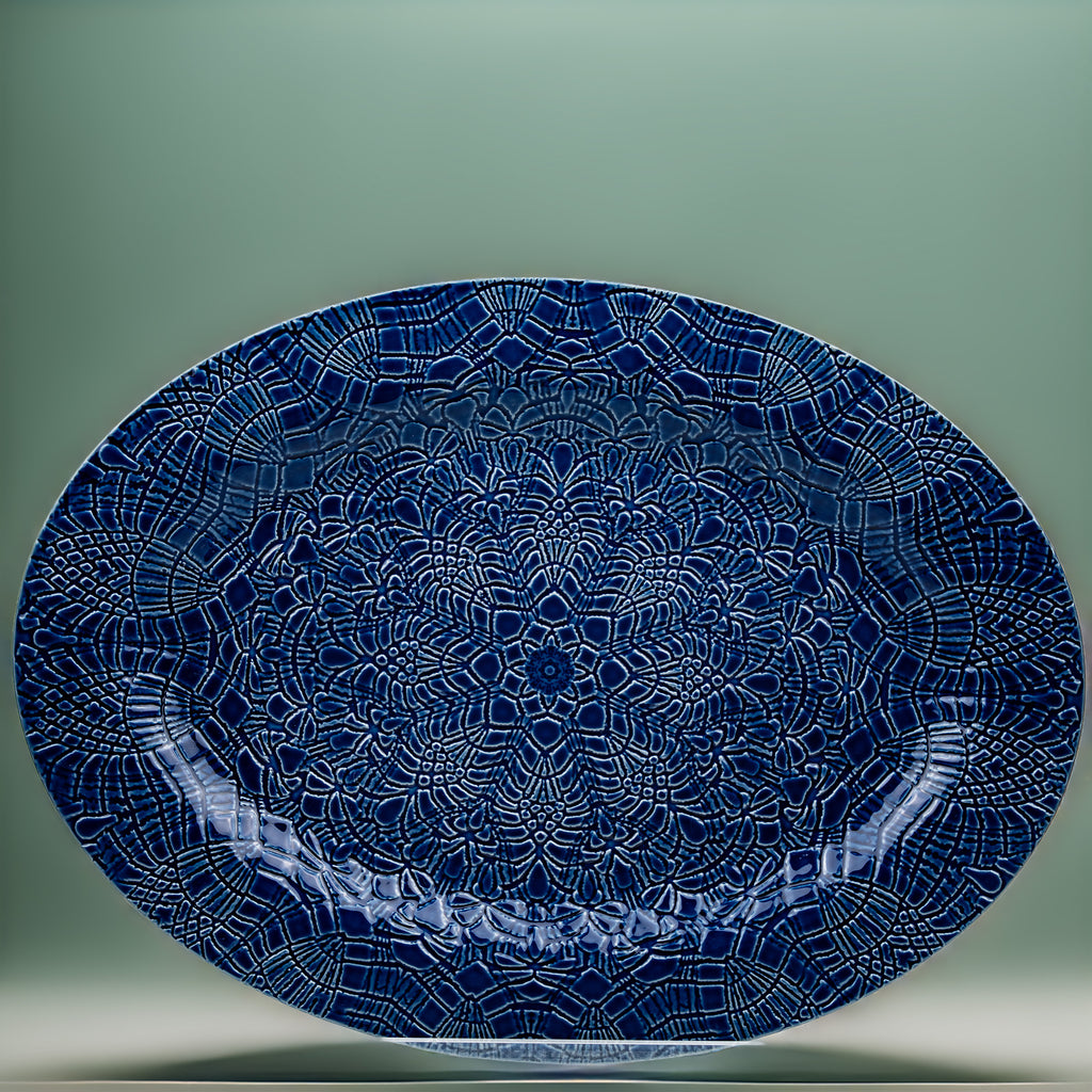 Beaver Farm Pottery Oval Serving Platter - Cobalt Blue