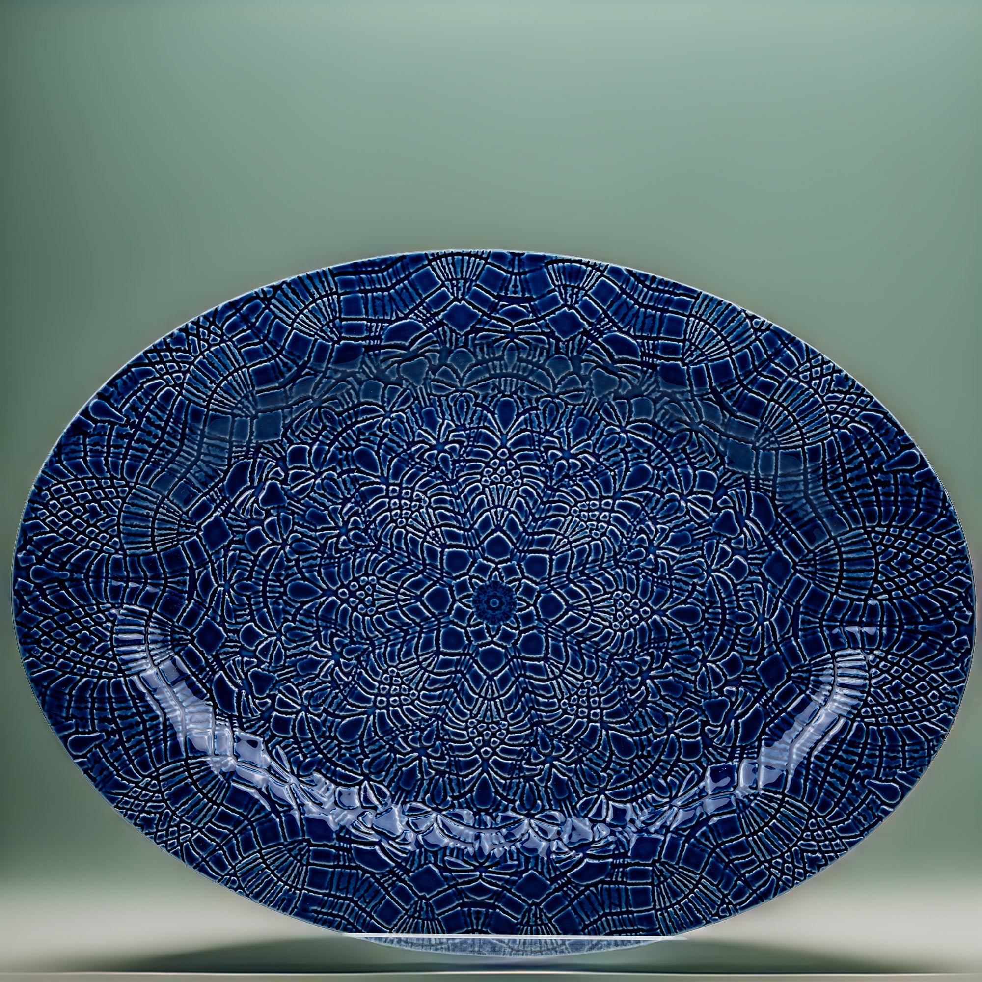 Beaver Farm Pottery Oval Serving Platter - Cobalt Blue