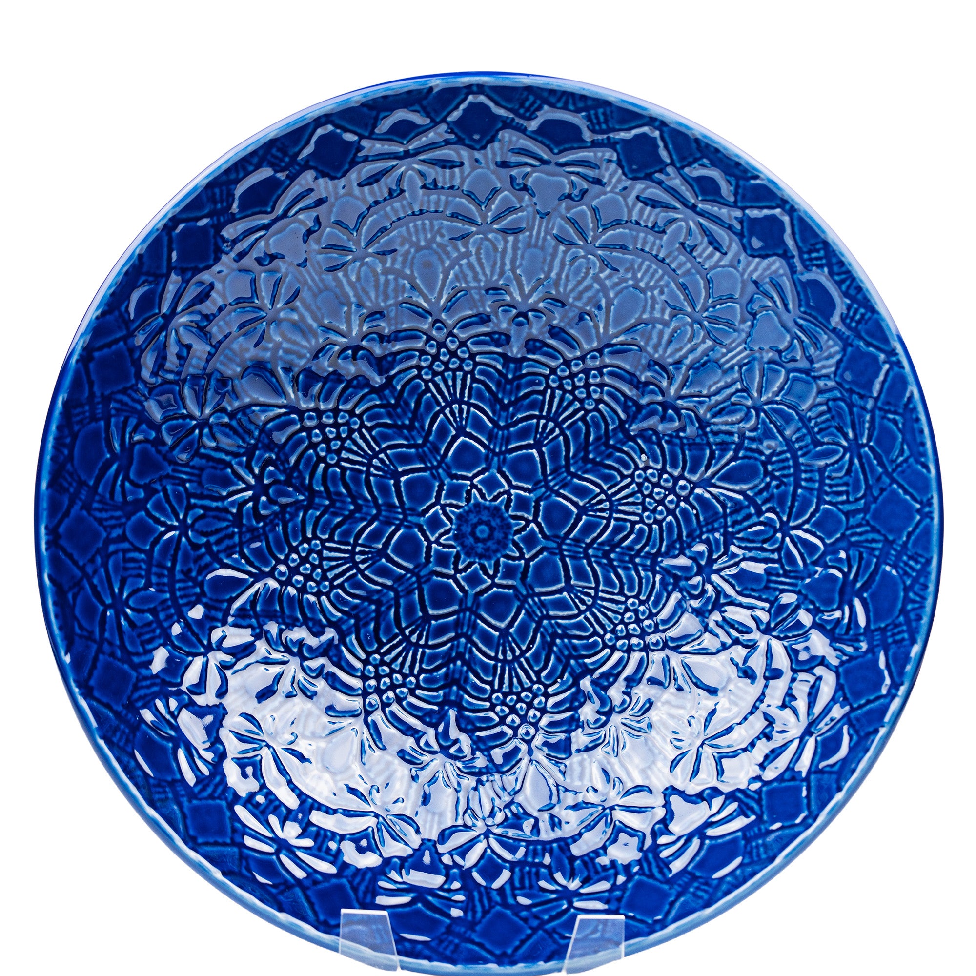 Beaver Farm Pottery Embossed Ceramic Bowl - Cobalt-Blue Floral Relief