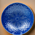 Beaver Farm Pottery Embossed Ceramic Bowl - Cobalt-Blue Floral Relief