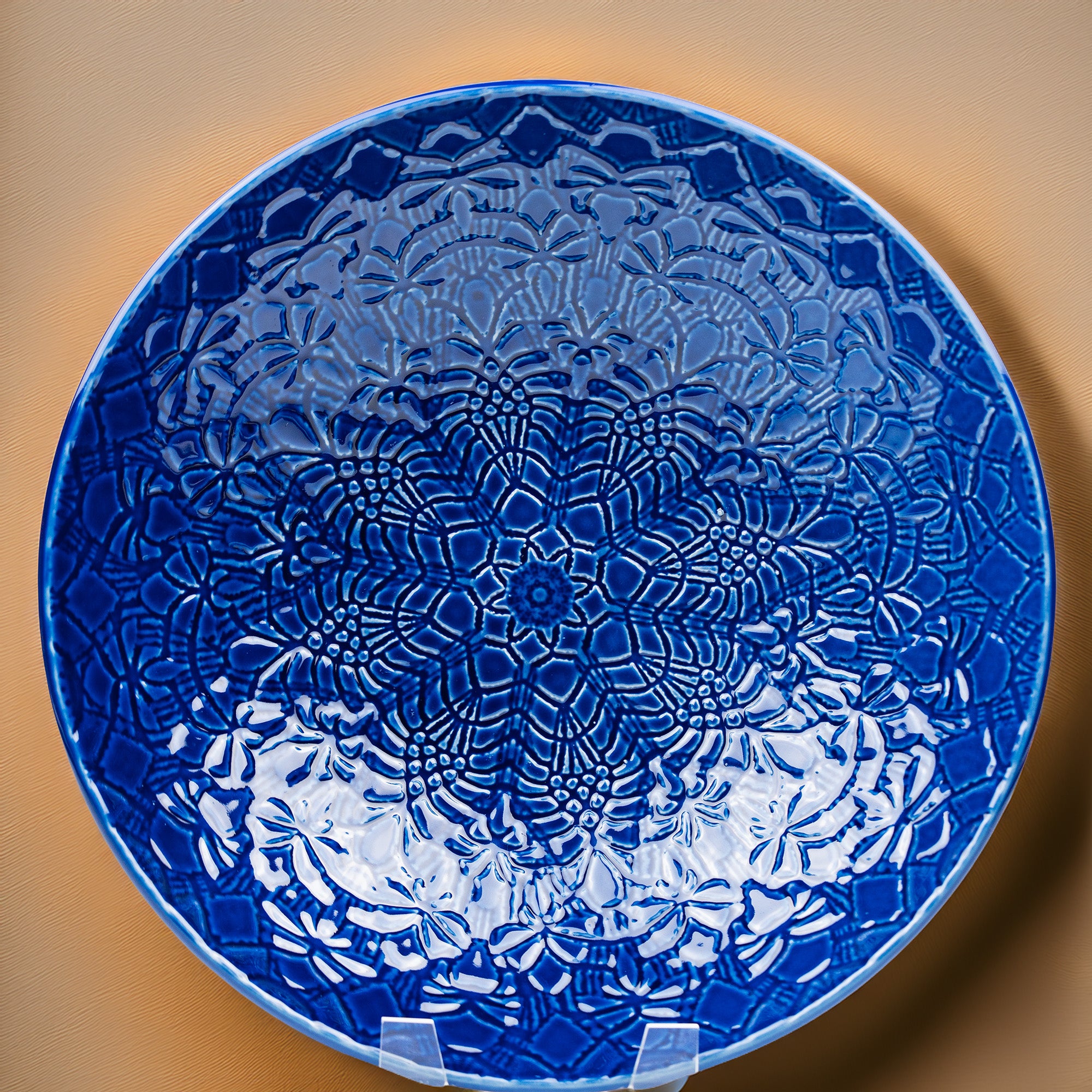 Beaver Farm Pottery Embossed Ceramic Bowl - Cobalt-Blue Floral Relief