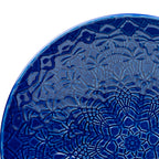 Beaver Farm Pottery Embossed Ceramic Bowl - Cobalt-Blue Floral Relief