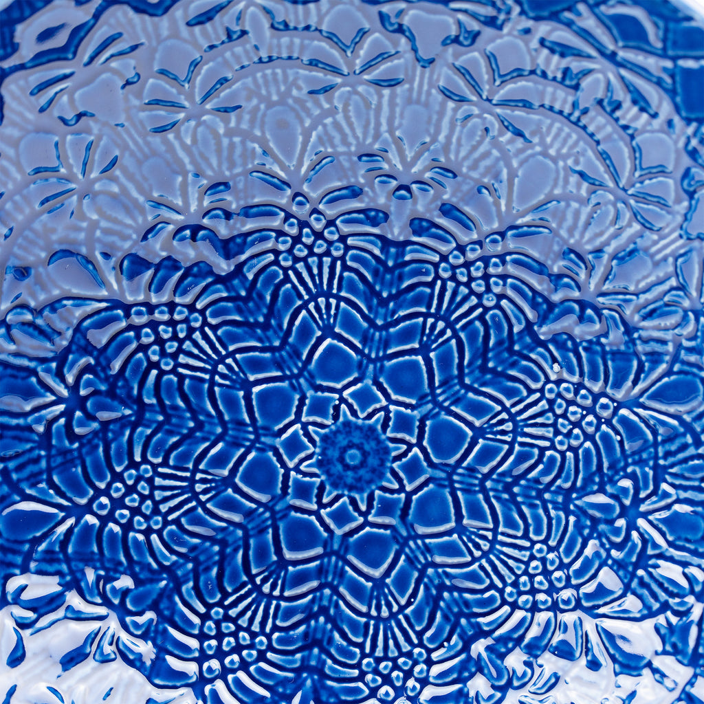 Beaver Farm Pottery Embossed Ceramic Bowl - Cobalt-Blue Floral Relief