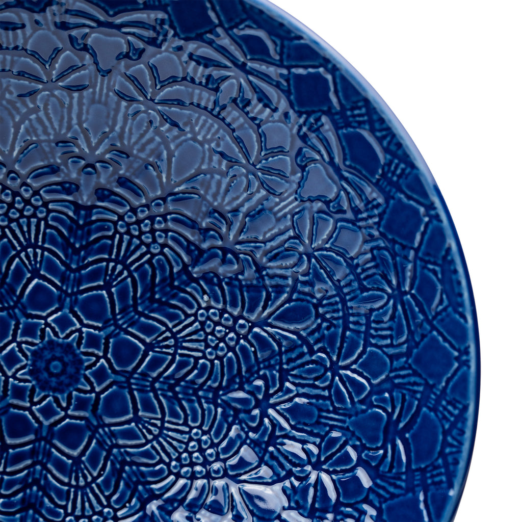 Beaver Farm Pottery Embossed Ceramic Bowl - Cobalt-Blue Floral Relief