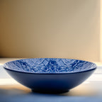 Beaver Farm Pottery Embossed Ceramic Bowl - Cobalt-Blue Floral Relief