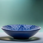 Beaver Farm Pottery Embossed Ceramic Bowl - Cobalt-Blue Floral Relief