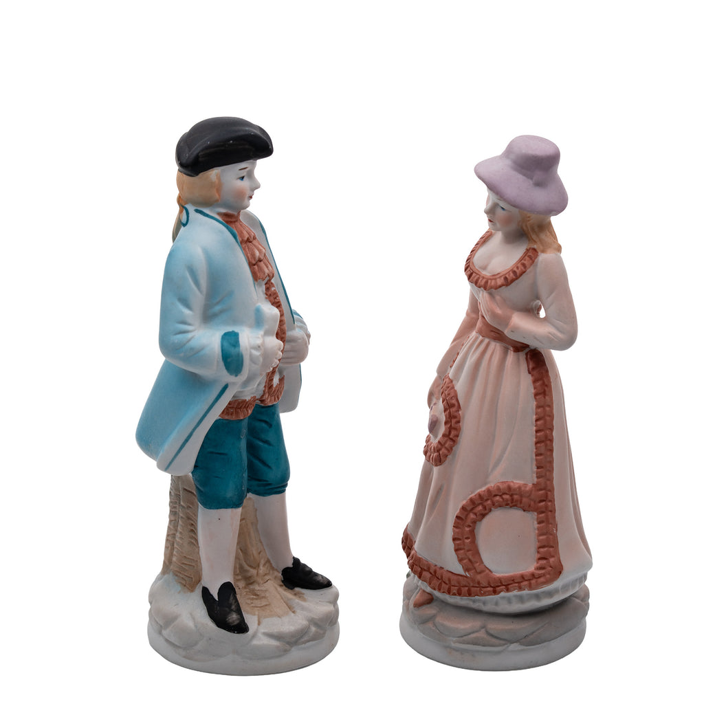 Porcelain/Bisque Colonial Figurine Pair - Hand-Painted