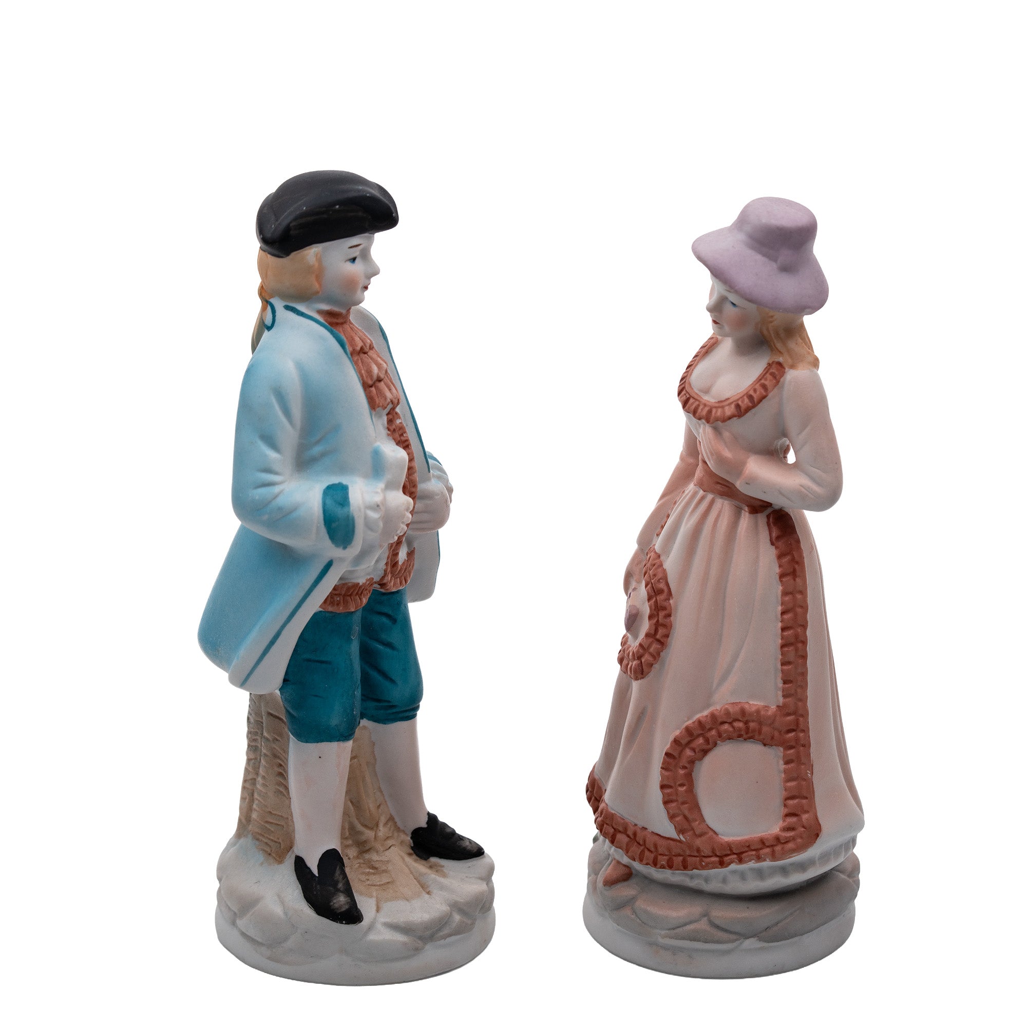 Porcelain/Bisque Colonial Figurine Pair - Hand-Painted