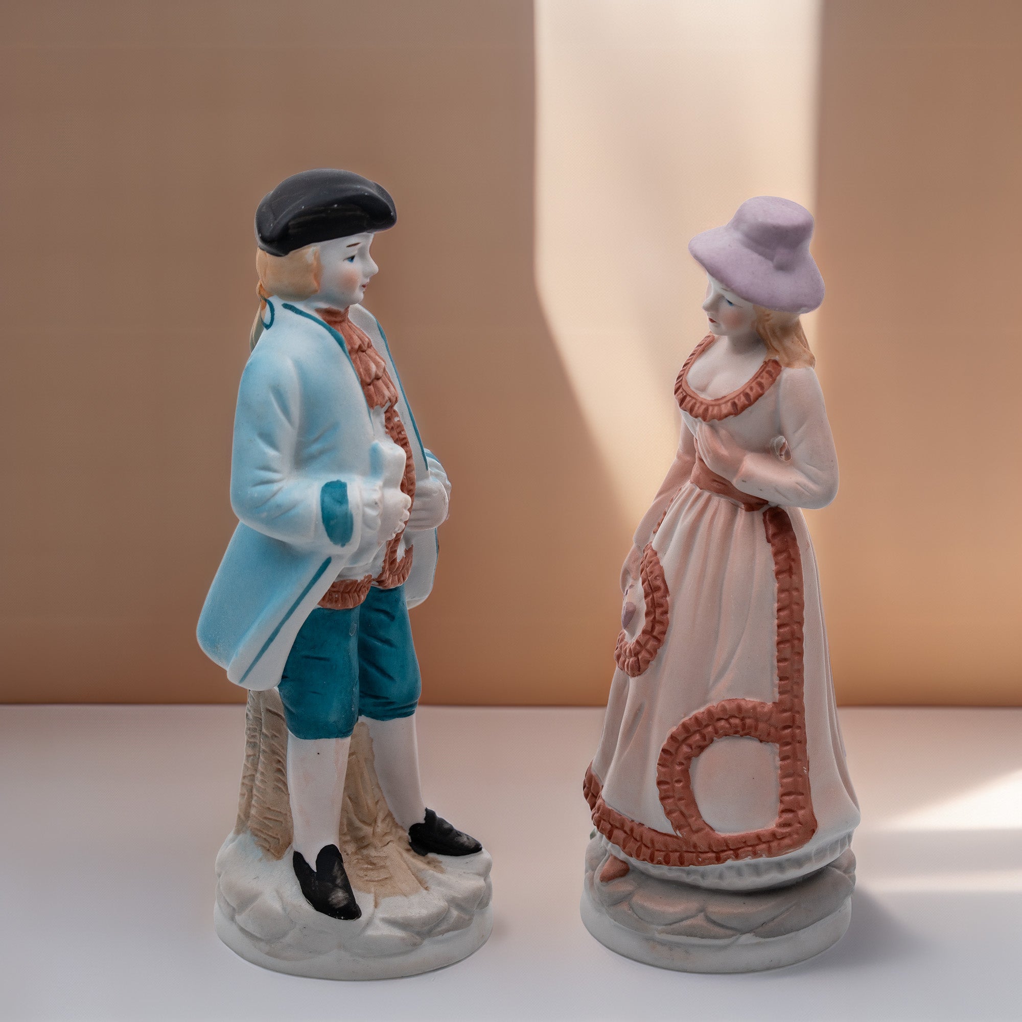 Porcelain/Bisque Colonial Figurine Pair - Hand-Painted