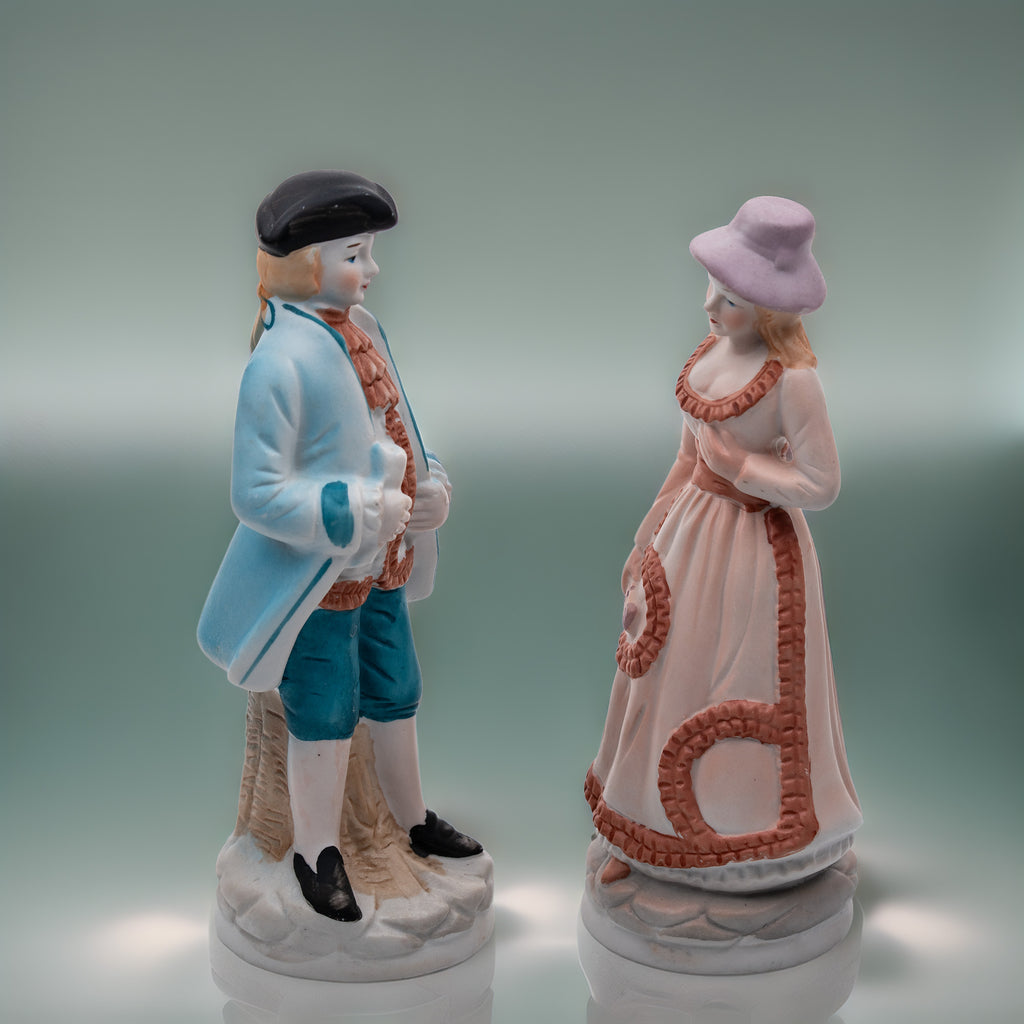 Porcelain/Bisque Colonial Figurine Pair - Hand-Painted