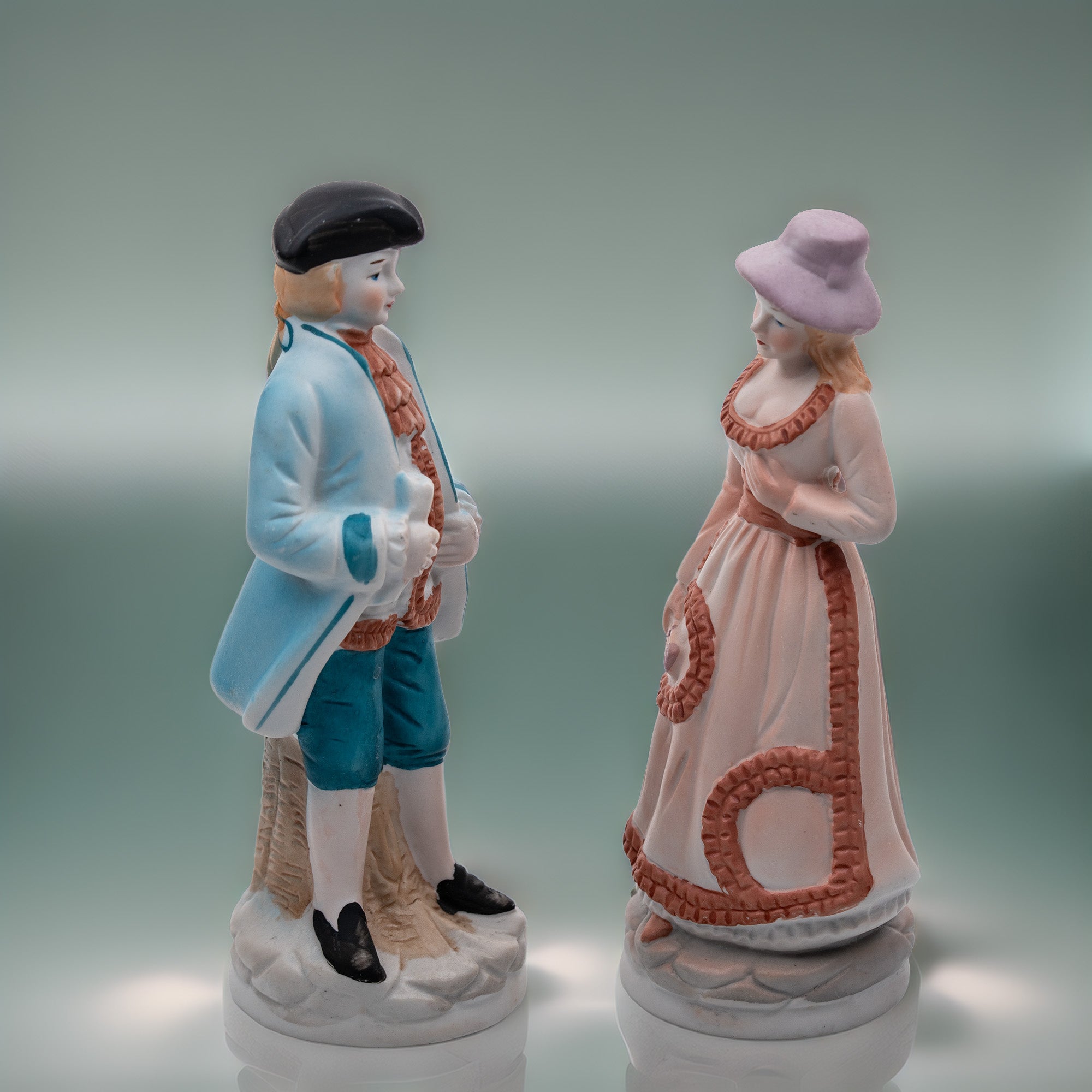 Porcelain/Bisque Colonial Figurine Pair - Hand-Painted