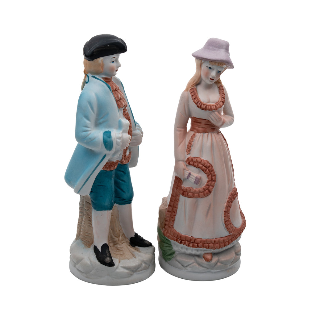 Porcelain/Bisque Colonial Figurine Pair - Hand-Painted
