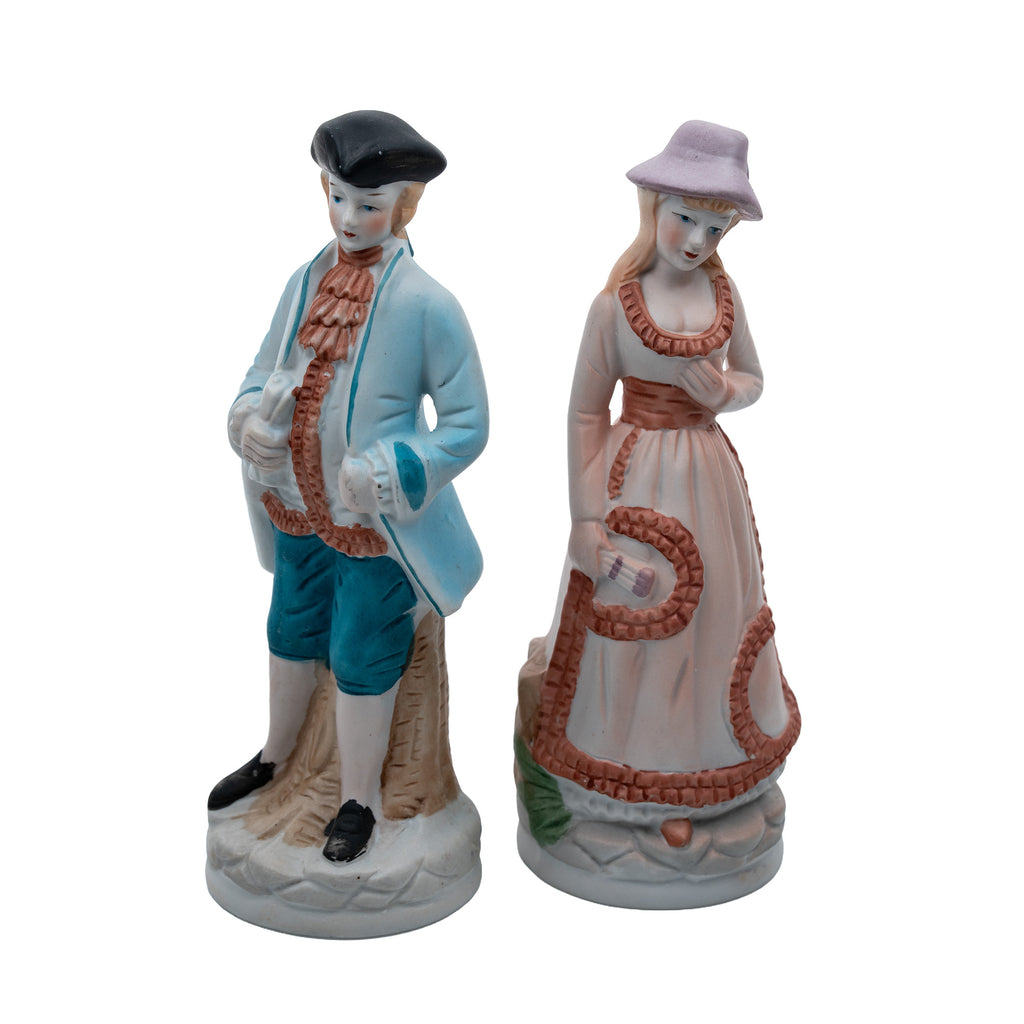 Porcelain/Bisque Colonial Figurine Pair - Hand-Painted