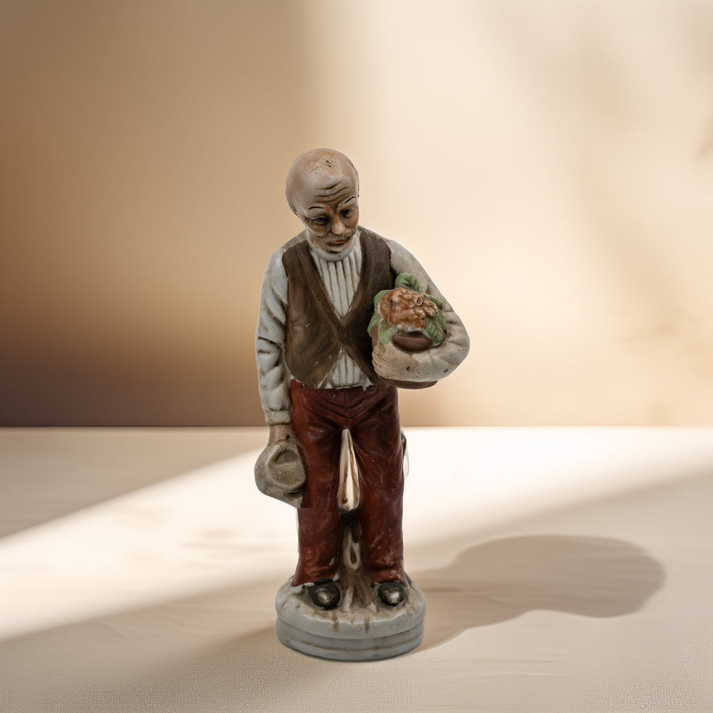 Hand-Painted Ceramic Gardener Figurine - Shelf Accent