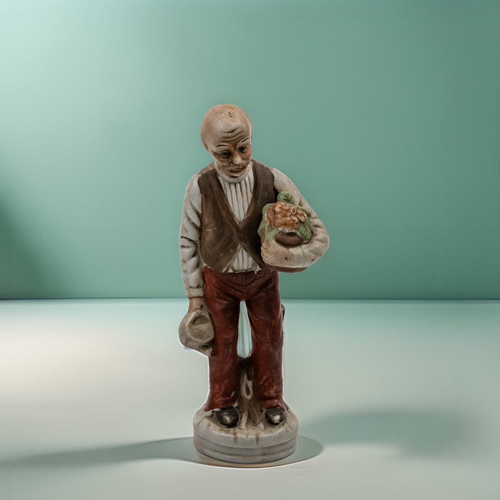 Hand-Painted Ceramic Gardener Figurine - Shelf Accent
