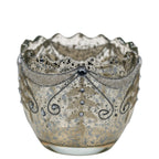 Mercury Glass Votive With Scalloped Rim - Rhinestone & Glitter Accents